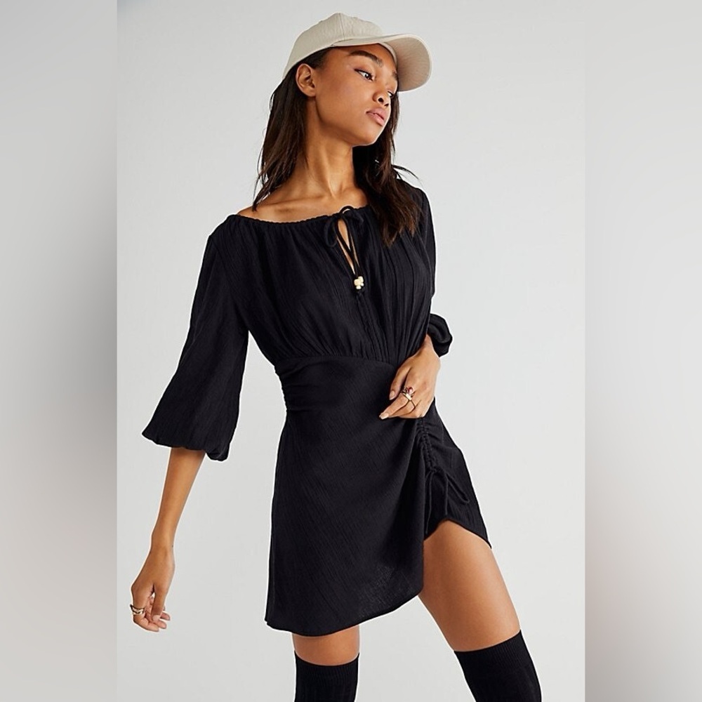 Free people port sunlight black mini dress